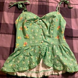 Floral Green Gunne Sax for ModCloth Women's Peplum Top